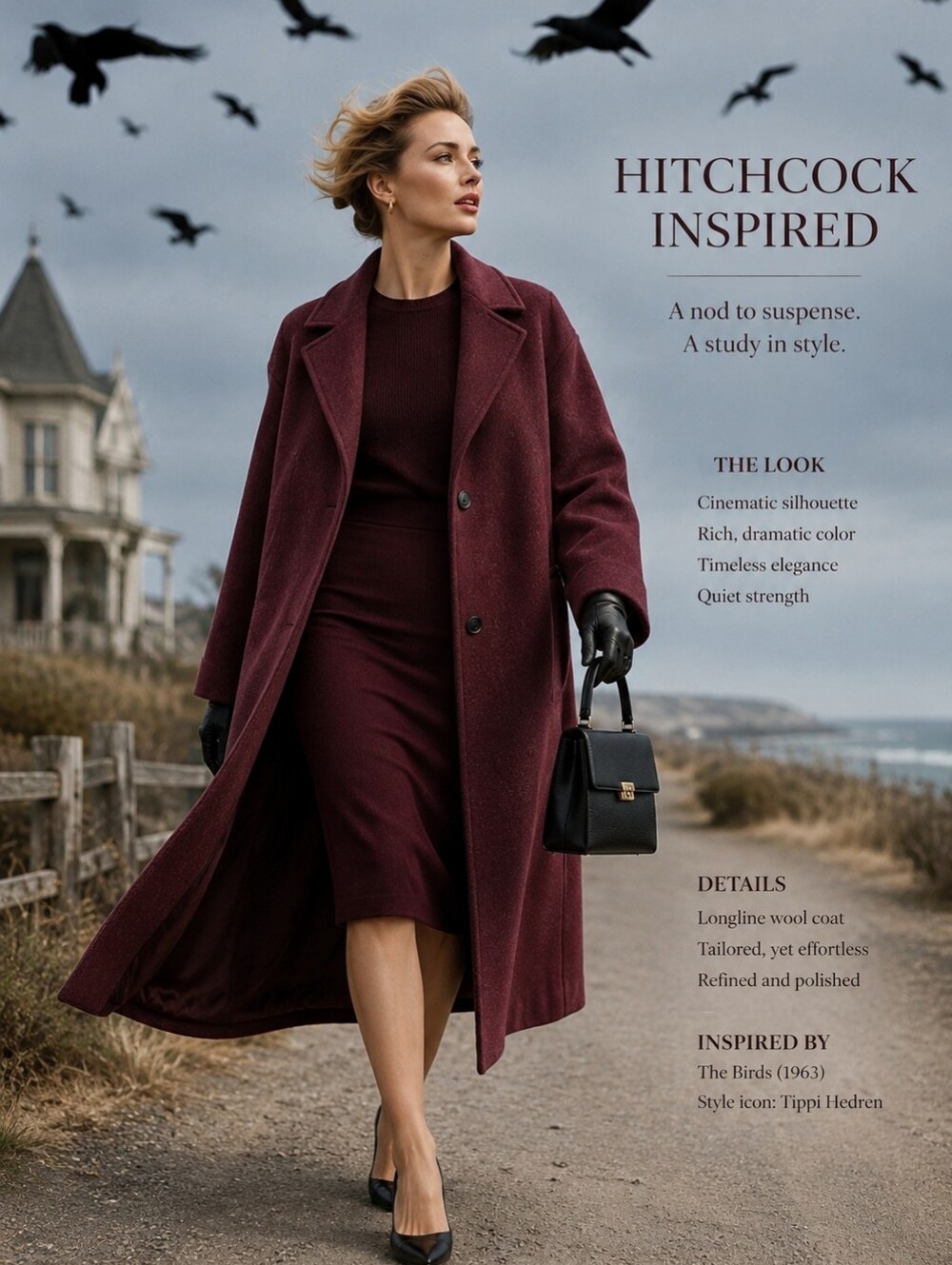 Commense Long Burgundy Coat